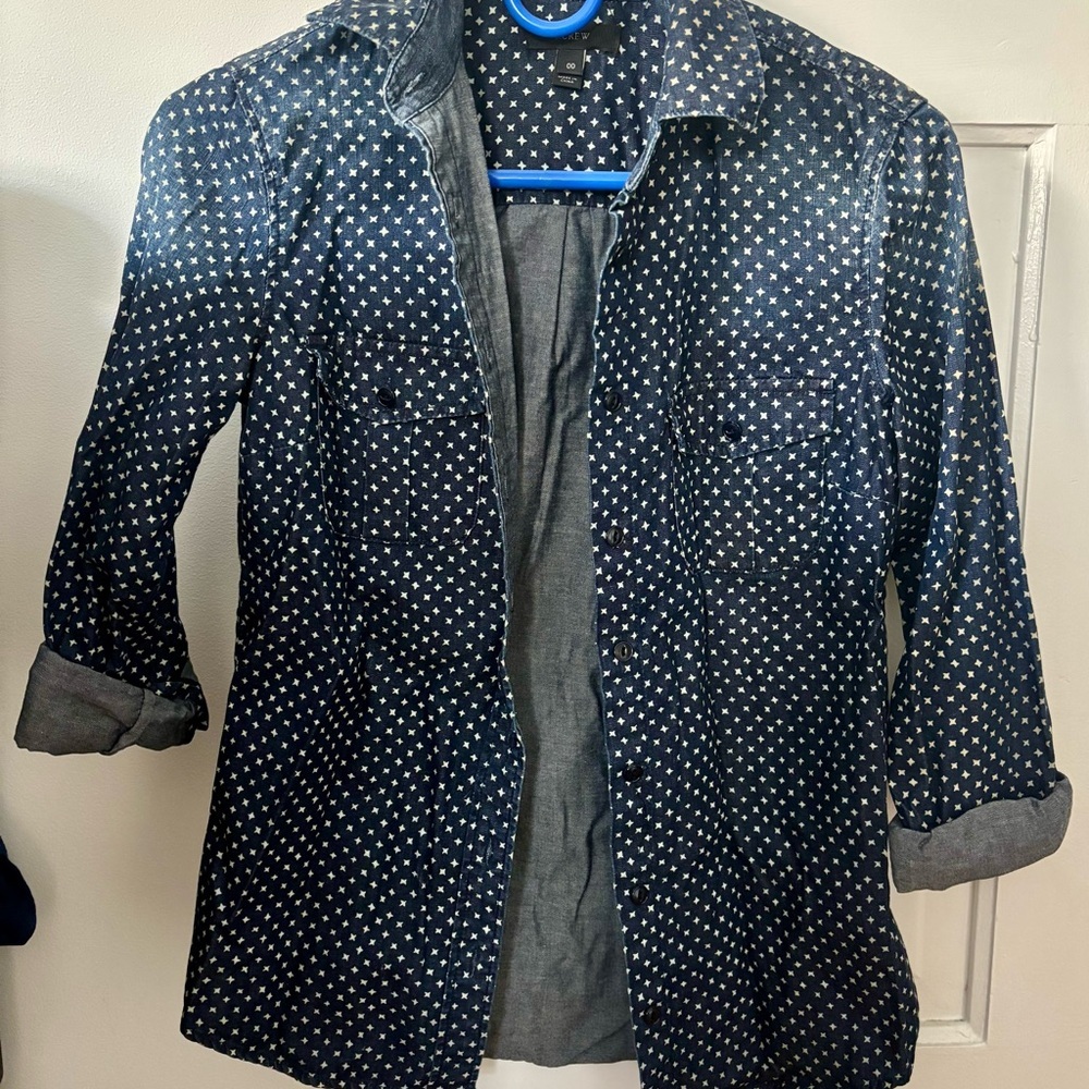 NWOT J.Crew Star Print Chambray Button Front Shirt Size XXS 00 - Picture 5 of 5